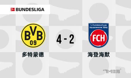 德甲：多特蒙德4-2海登海姆升至榜首，阿德耶米兩射一傳建功
