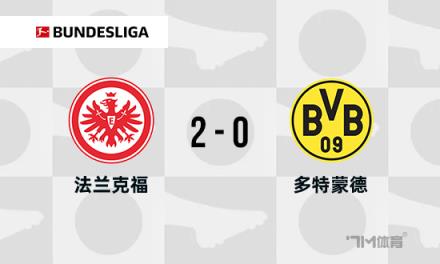 多特蒙德3連敗+7輪僅1勝，0-2負(fù)于法蘭克福排名跌至第10位