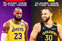 太損了！美媒調(diào)侃：詹姆斯兩年贏了2場(chǎng)季后賽，而庫(kù)里半個(gè)月贏了4場(chǎng)